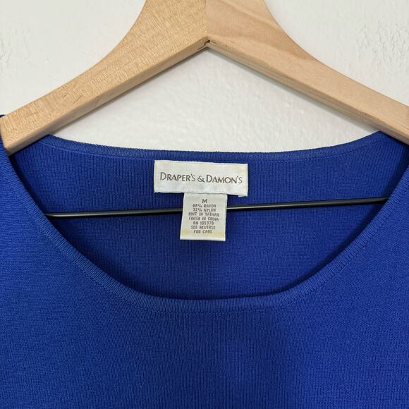 Vintage Draper's & Damons Womens Blue Short Sleeve Blouse Crop Size Medium Top - Picture 2 of 8